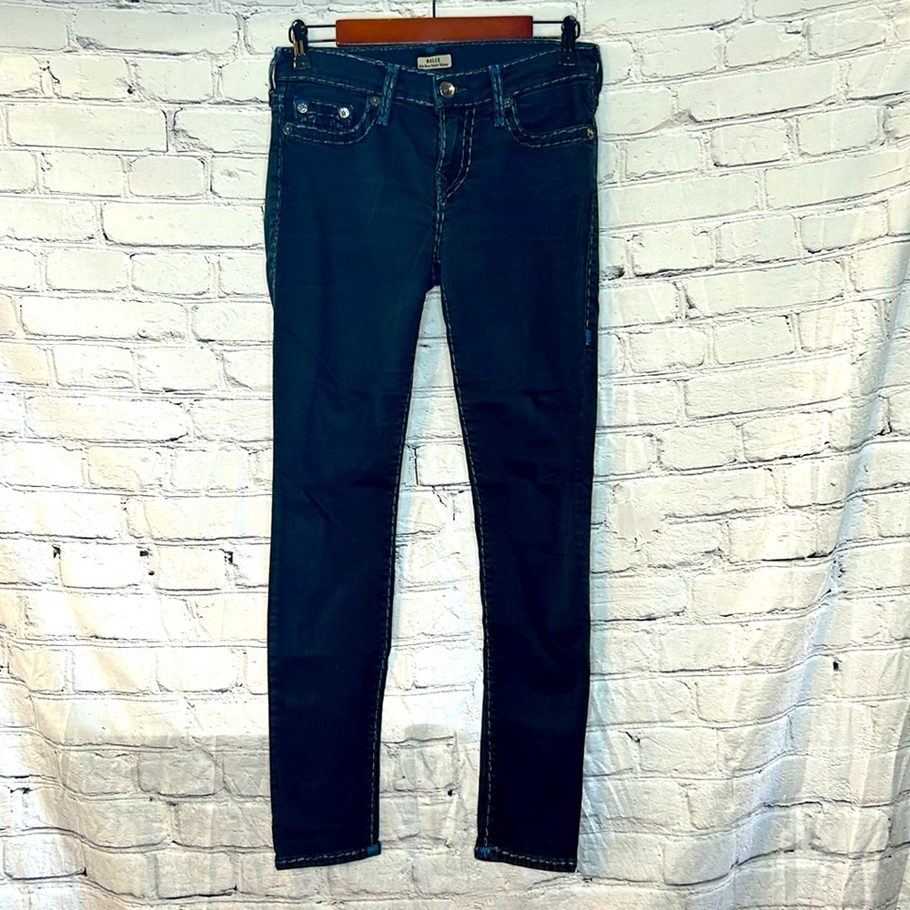 True Religion Halle Mid-Rise Super Skinny Dark Denim Blue Jeans Size 26